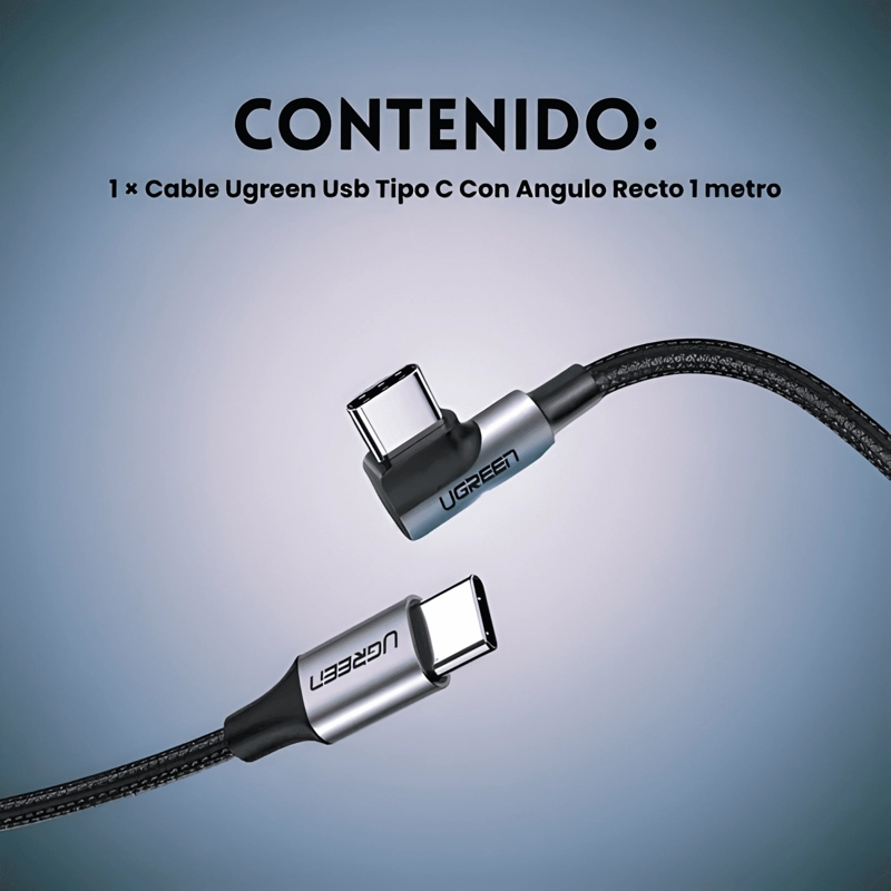 GENÉRICO CABLE USB C A USB C CARGA RAPIDA DE 60W 90° 1 METRO NEGRO