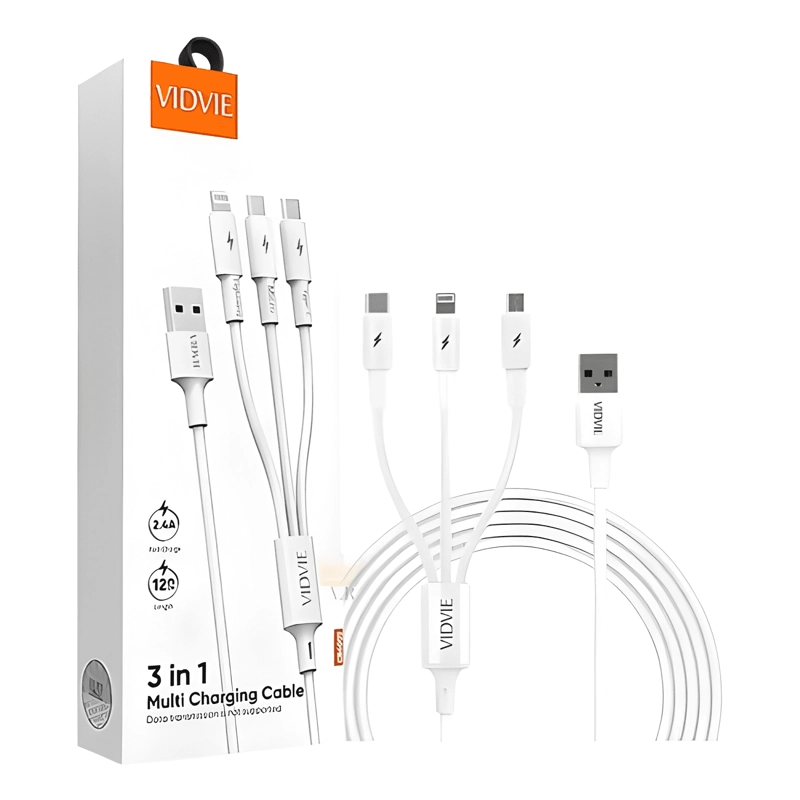 CABLE VIDVIE 3 EN 1 USB A MICRO USB, LIGHTNING BLANCO - 2