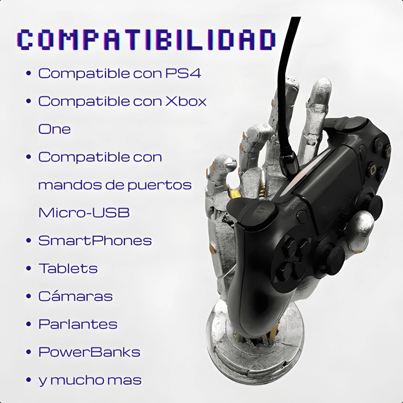 CABLE MICRO USB DE 3 METROS PARA CARGA RAPIDA Y PS4 NEGRO - 1