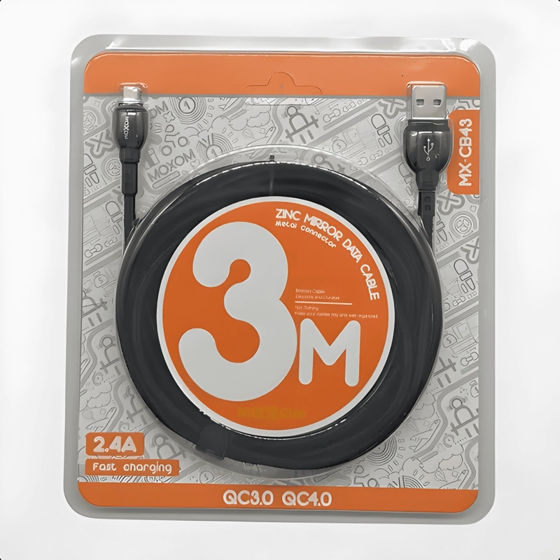CABLE MICRO USB DE 3 METROS PARA CARGA RAPIDA Y PS4 NEGRO - 4