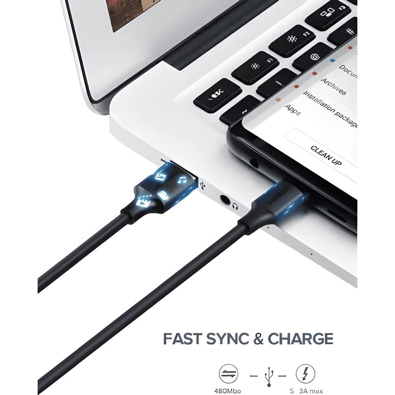 CABLE USB TIPO C CARGA RAPIDA FLEXIBLE PARA ANDROID NEGRO - 1