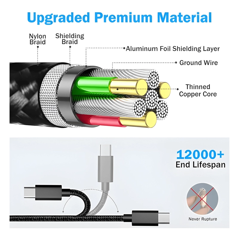 CABLE USB TIPO C CARGA RAPIDA FLEXIBLE PARA ANDROID NEGRO - 3