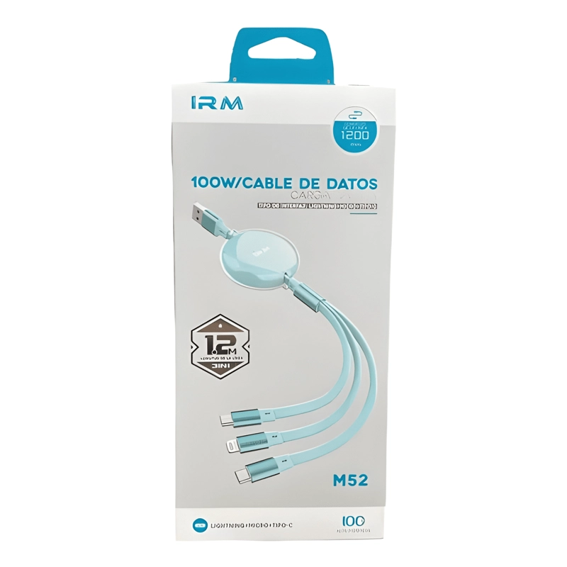 CABLE RETRACTIL 3EN1 CARGA RAPIDA TIPOC MICRO LIGHTNING 1.2M - 3