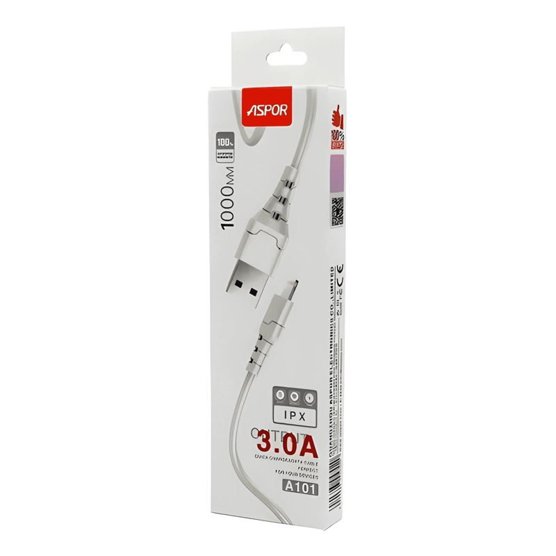 CABLE LIGHTNING ASPOR A101 1M CARGA RAPIDA IPHONE USB BLANCO - 4