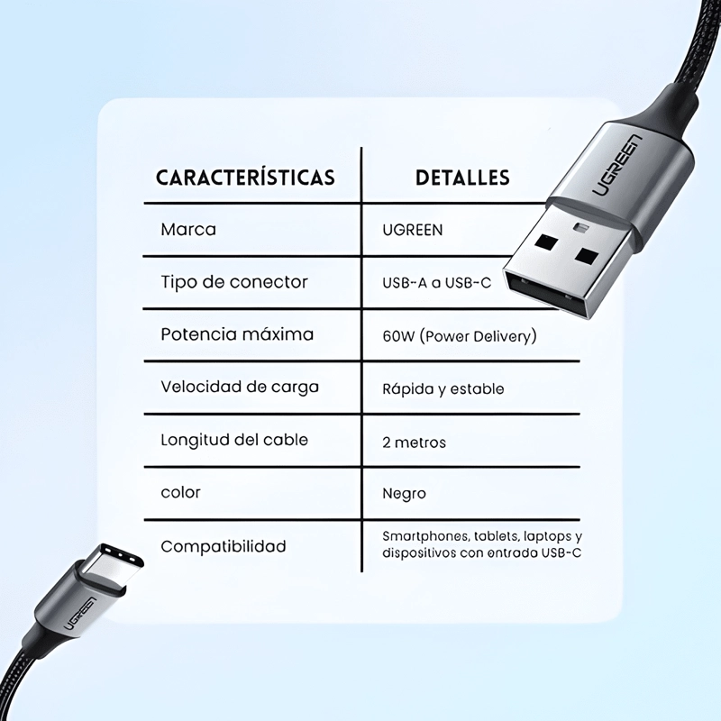 CABLE USB 2.0 2M 60128 CON ENTRADA USB A SALIDA USB C NEGRO - 2