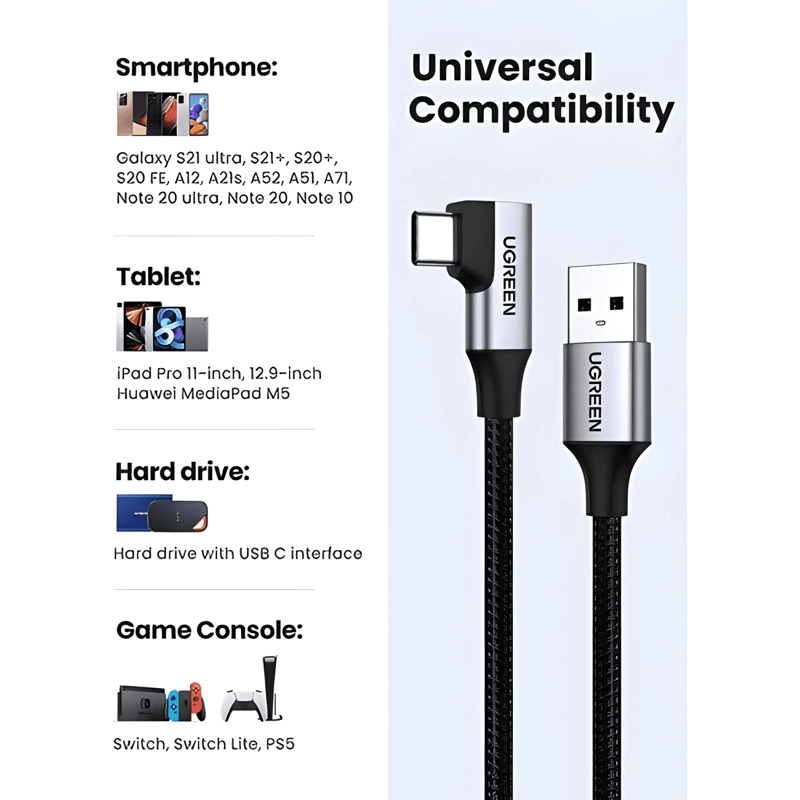 CABLE USB-C A USB 3.0 A TRENZADO 1M NEGRO - 4