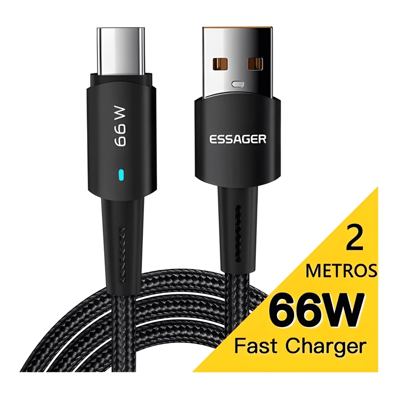 GENÉRICO CABLE CARGADOR USB TIPO C TURBO 66W 6A , 2 METROS NEGRO