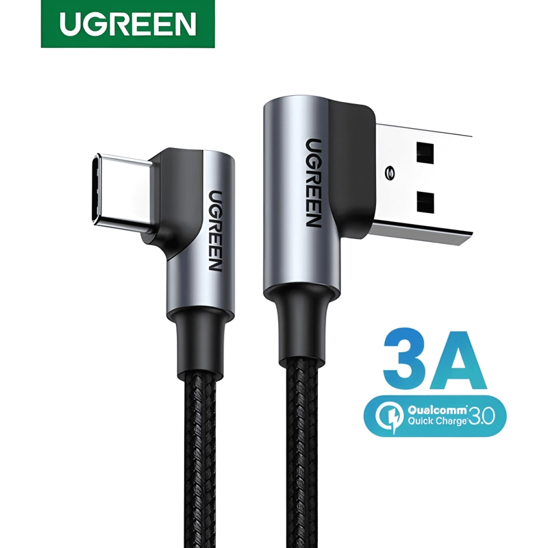 CABLE CURVO USB-A/USB-C 3A MAX TRENZADO 2M US17 CABLE NEGRO - 2