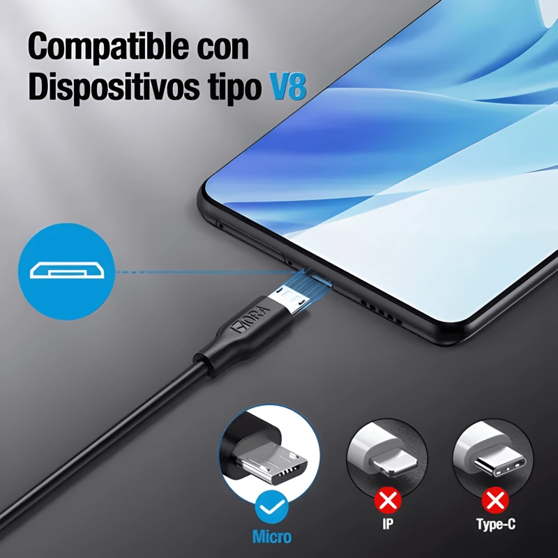 CABLE CARGADOR V8 MICRO USB CARGA RAPIDA 1METRO - 4