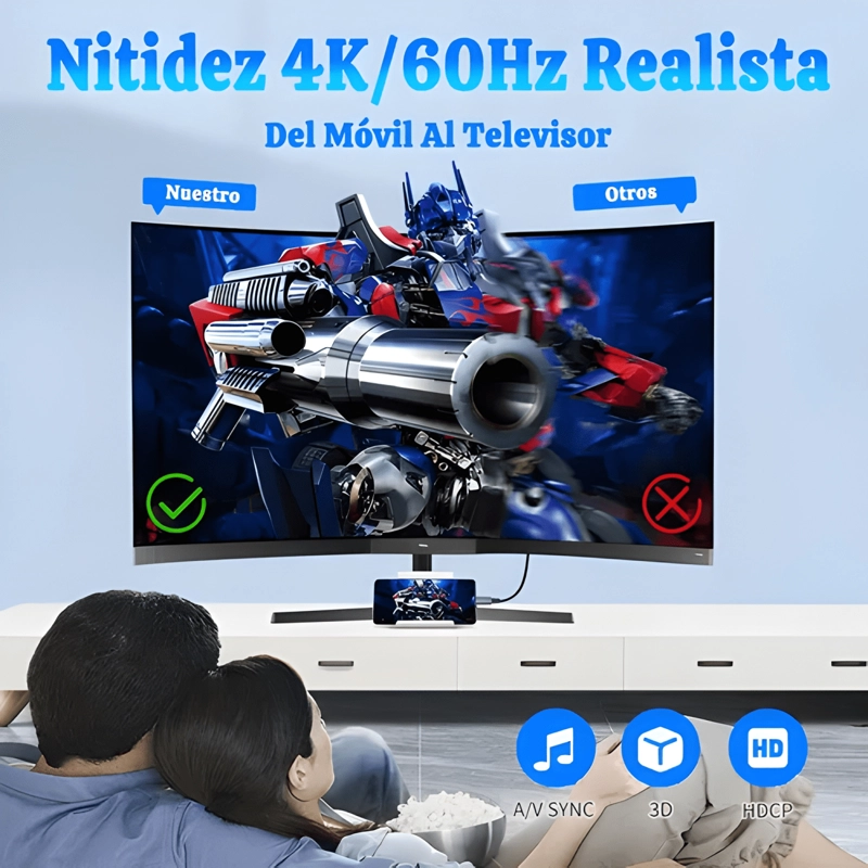 CABLE USB C A HDMI 4K A 60HZ 2M PARA OFICINA PROYECTOR TV - 1
