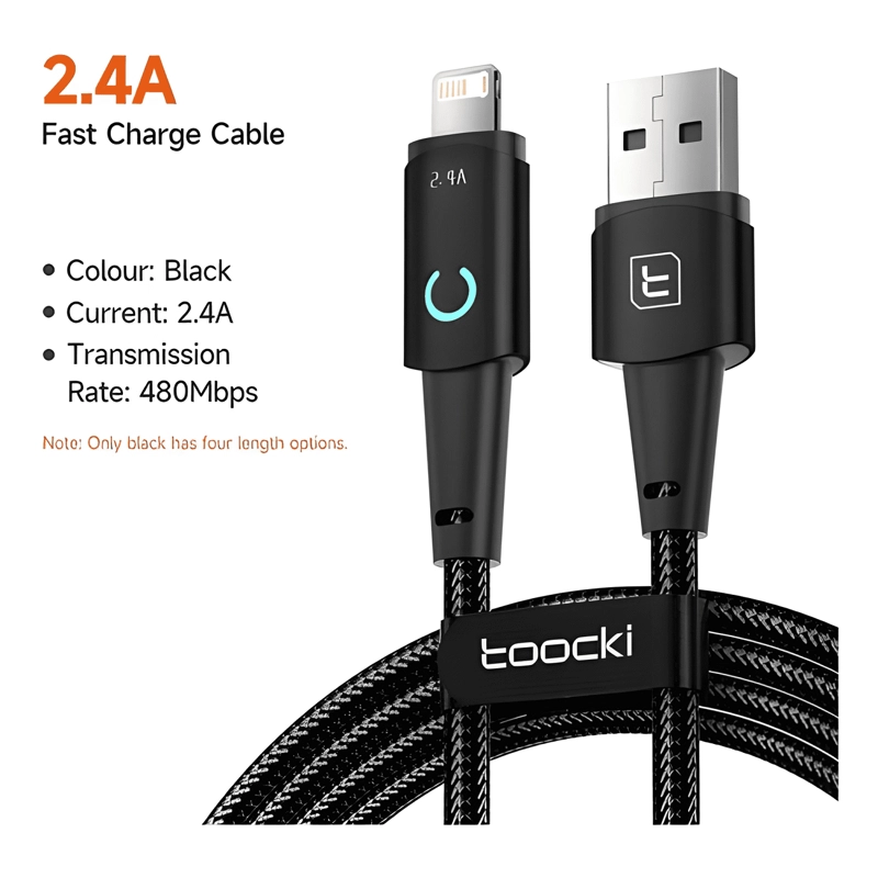 CABLE USB PARA IPHONE 2.4A 2 METROS CARGA RAPIDA - TOOCKI - 2