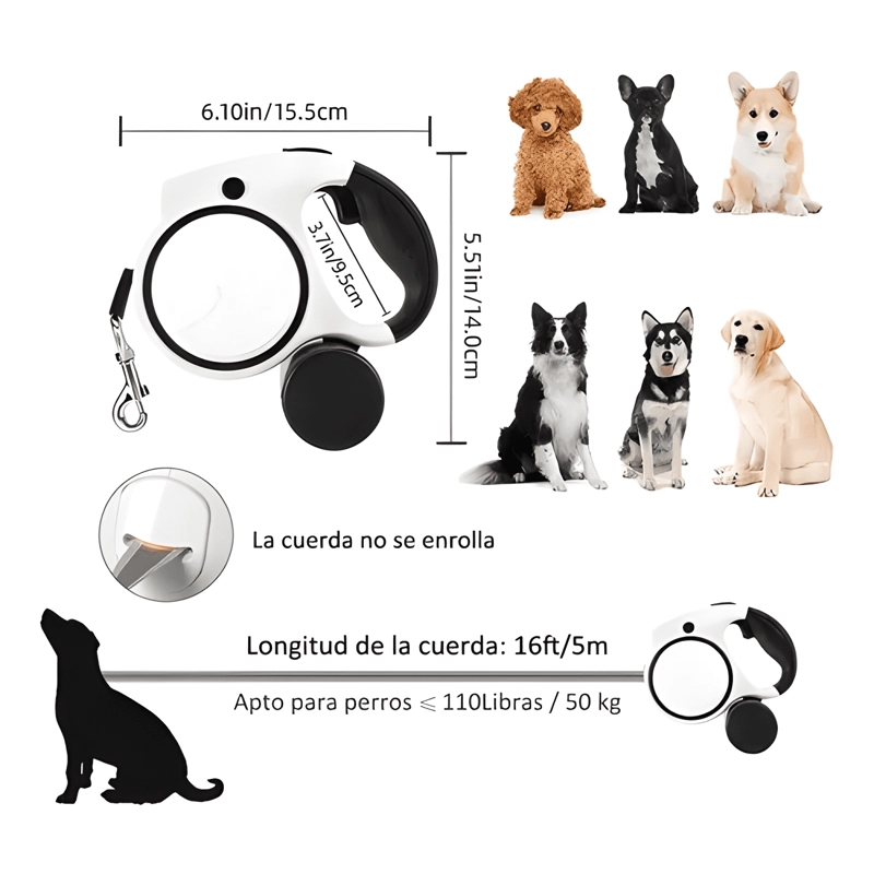 CORREA RETRACTIL PARA PERRO 5M HASTA 50KG CON LUCESLED - 1