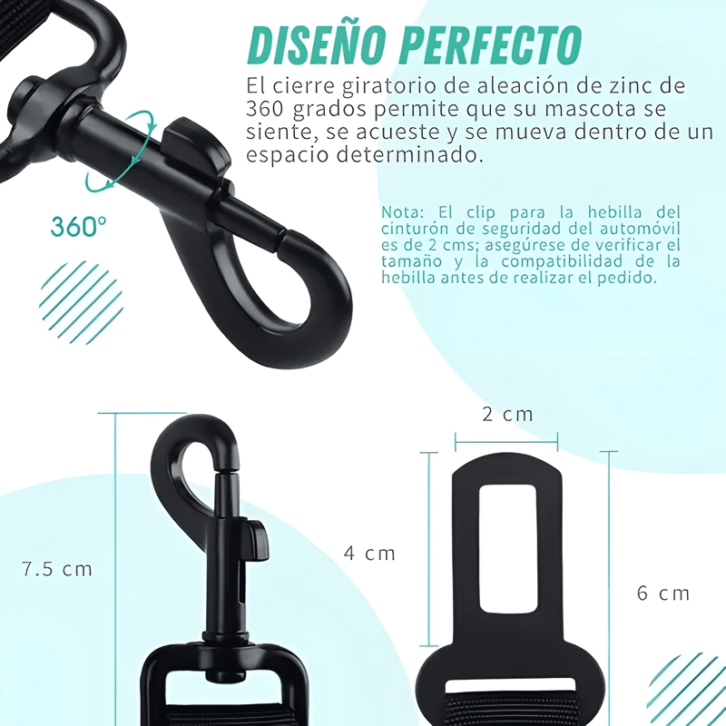 PACK 2 CORREA SEGURIDAD AUTO PERRO GATO MASCOTA RESORTE BOWL - 2