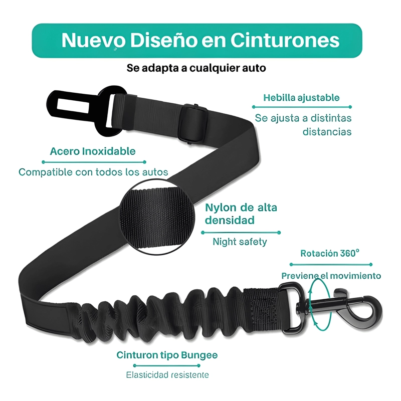 PACK 2 CORREA SEGURIDAD AUTO PERRO GATO MASCOTA RESORTE BOWL - 3