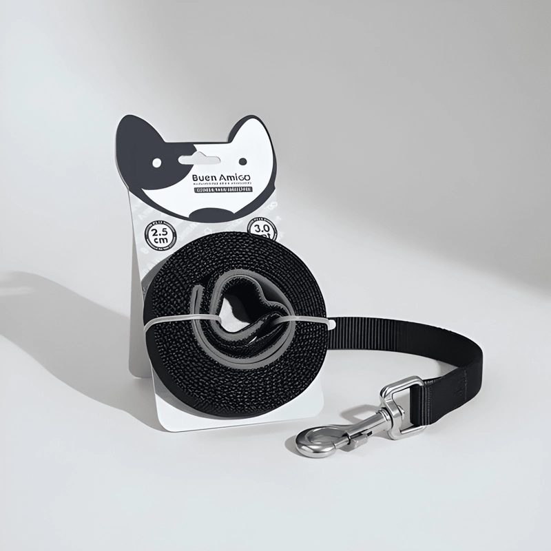 CORREA NEGRA LARGA RESISTENTE PARA PERROS 3 METROS X 2,5CM - 1