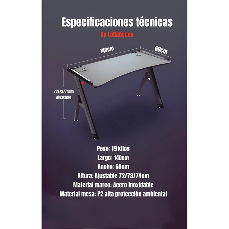 ESCRITORIO GAMER CON LUCES 140X60X73CM NEGRO - 4