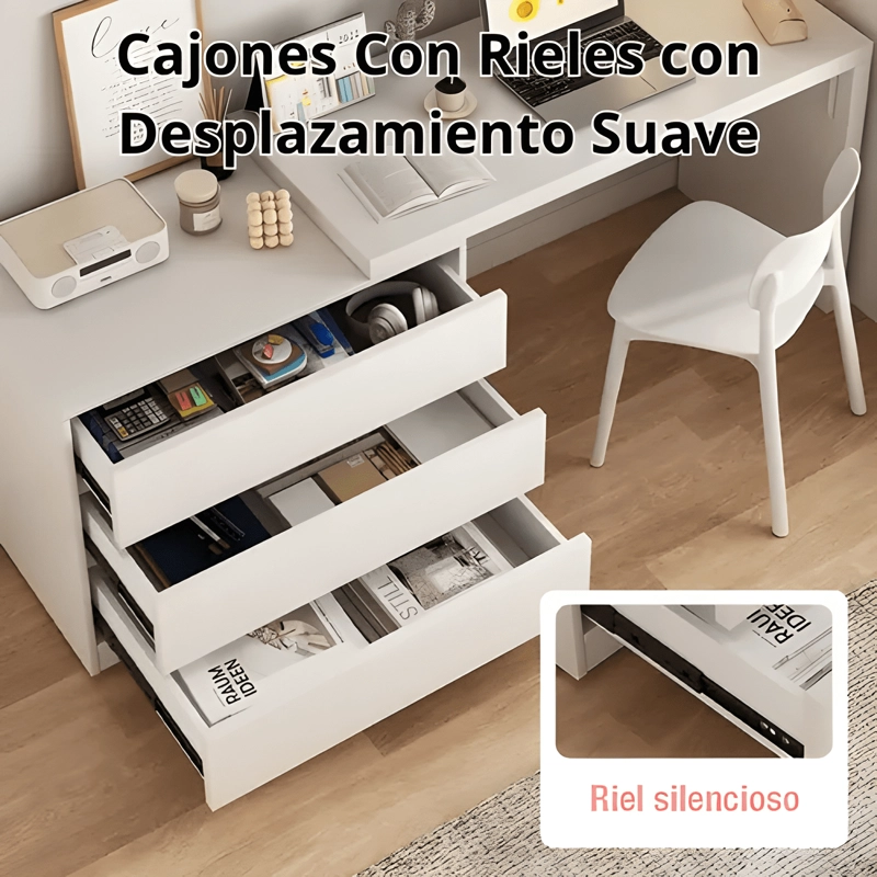 ESCRITORIO ESTUDIO OFICINA MADERA MACIZA 3 CAJONES MODULAR - 3