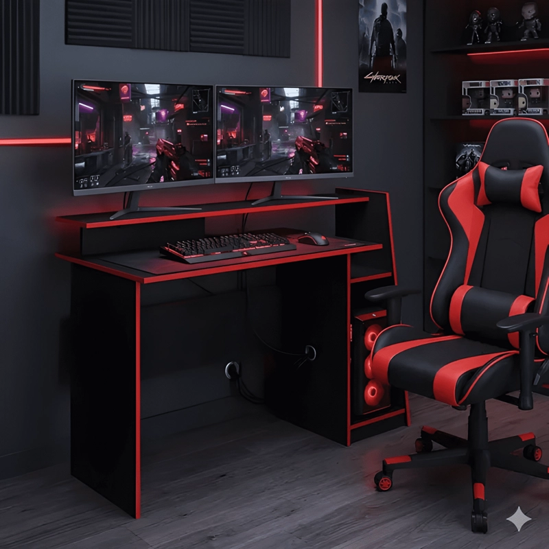 ESCRITORIO GAMER KRATOS ROJO NEGRO - 1