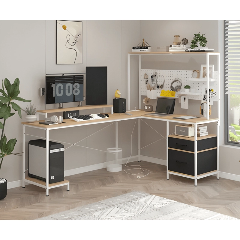ESCRITORIO HOMEOFFICE ESQUINERO CONVERTIBLE CON ESTANTERIA - 1