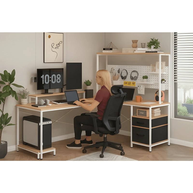 ESCRITORIO HOMEOFFICE ESQUINERO CONVERTIBLE CON ESTANTERIA - 2
