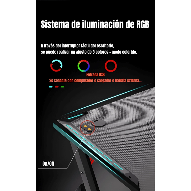 ESCRITORIO GAMER CON LUCES 120X60X73CM NEGRO #2 - 2