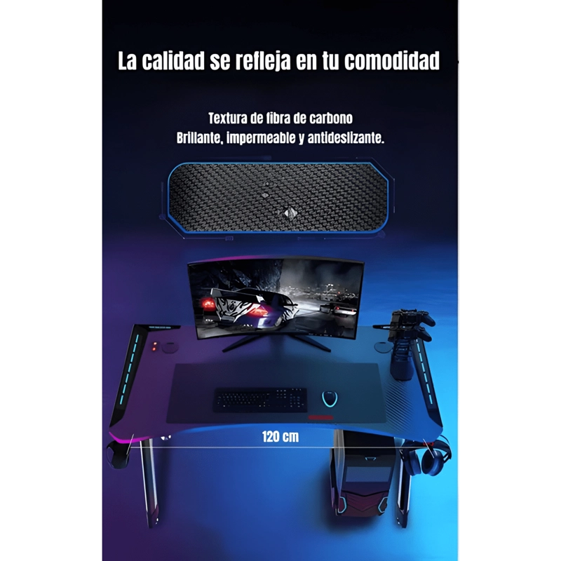 ESCRITORIO GAMER CON LUCES 120X60X73CM NEGRO #2 - 4
