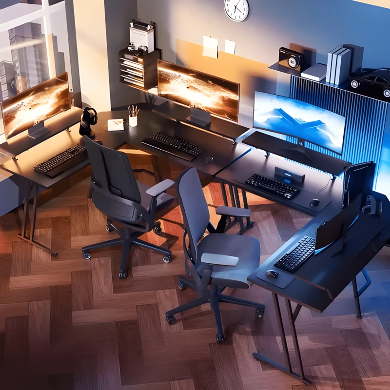 ESCRITORIO ESQUINERO EN FORMA L CON ESTANTES 120CM GAMER - 4