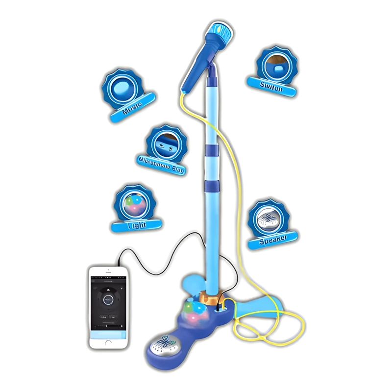 MICROFONO PEDESTAL JUGUETE MP3 CON LUCES INFANTIL AZUL - 1
