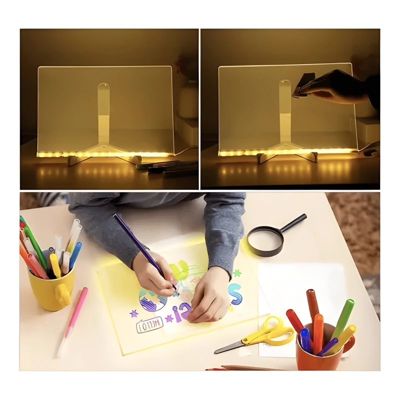 PIZARRA LED ACRILICA 20X30 CM TRANSPARENTE C/ LUZ + PLUMONES - 1