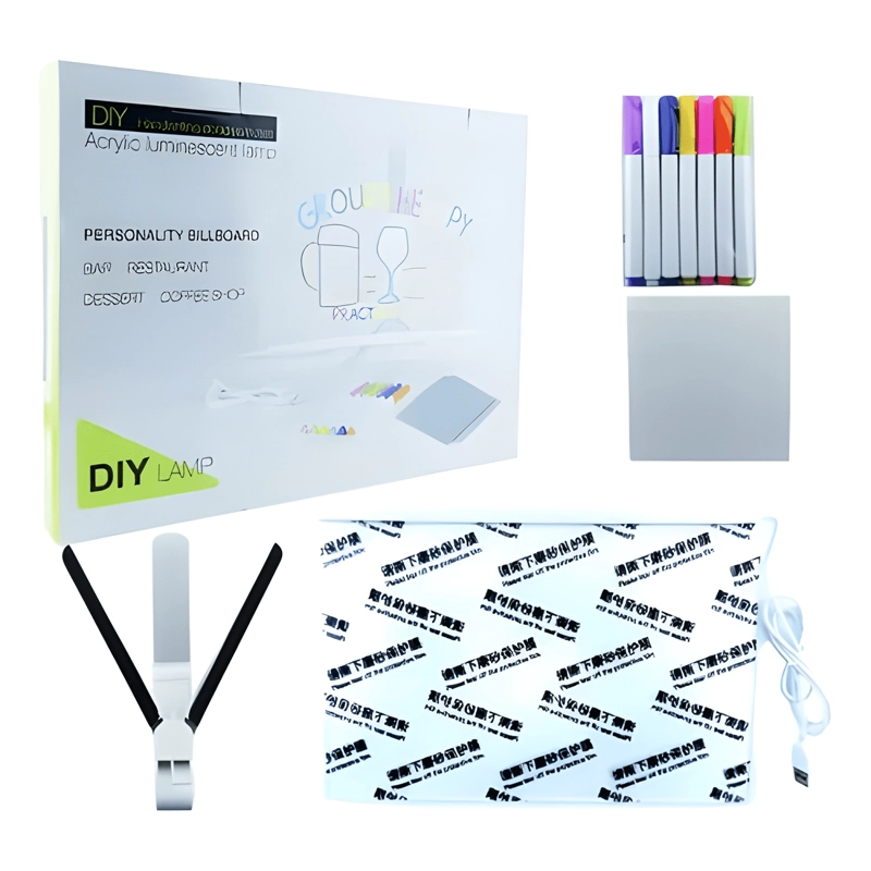 PIZARRA LED ACRILICA 20X30 CM TRANSPARENTE C/ LUZ + PLUMONES - 4