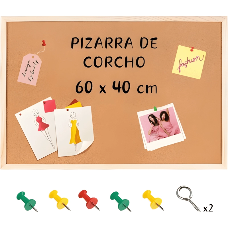 PIZARRA DE CORCHO 60X40CM + 50 CHINCHETAS DE OBSEQUIO - 3