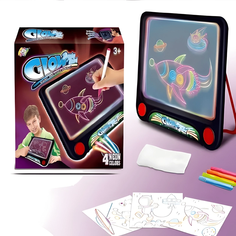 PIZARRA MAGICA 3D LED YI MA TOYS CON PLUMONES NEON NEGRO - 1
