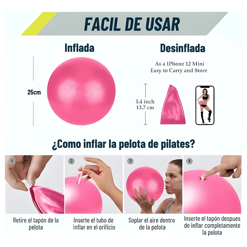PELOTA BALON PILATES YOGA 25CM EJERCICIOS LISA - 4