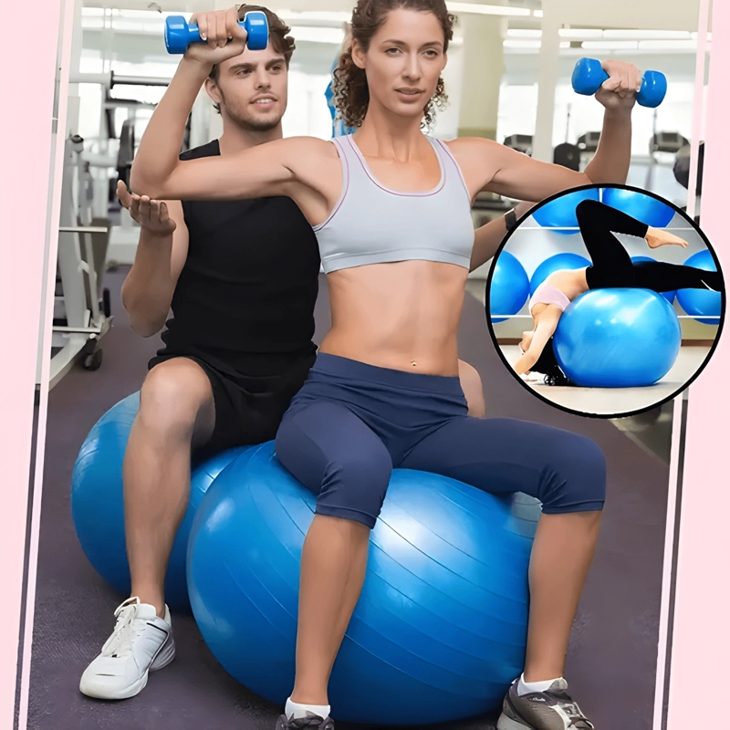 PELOTA BALON YOGA PILATES CON INFLADOR RAKROSE 55 CM AZUL - 2