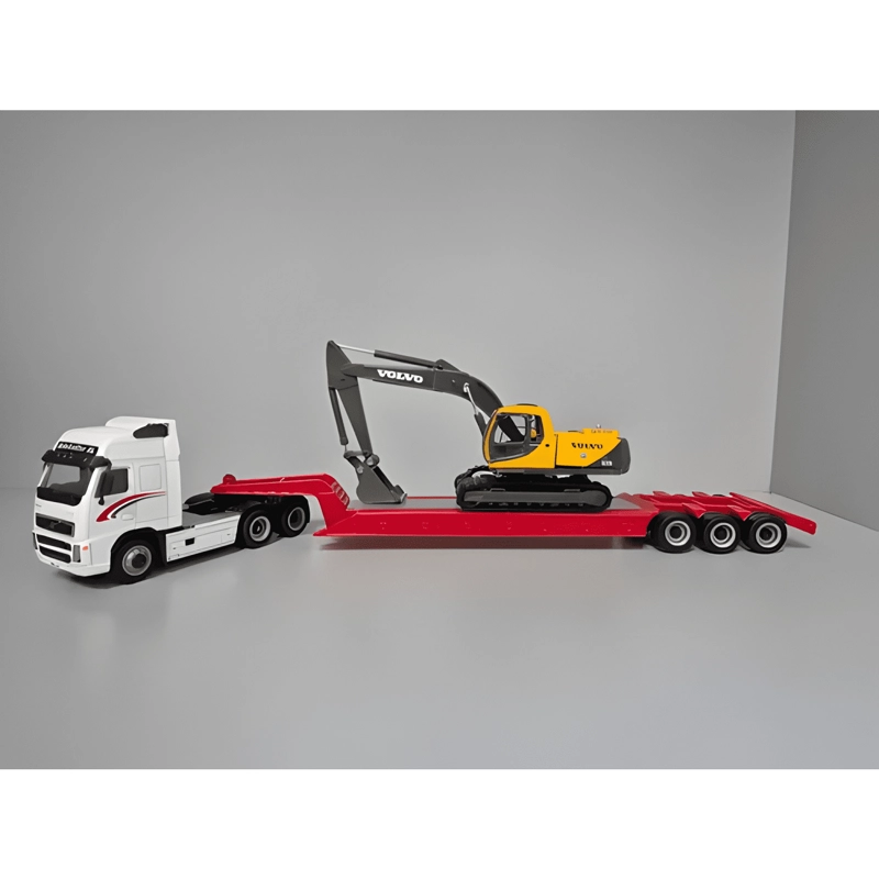 CAMION VOLVO FH12 CAMA BAJA CON EXCAVADORA 1:87 CREMA - 1