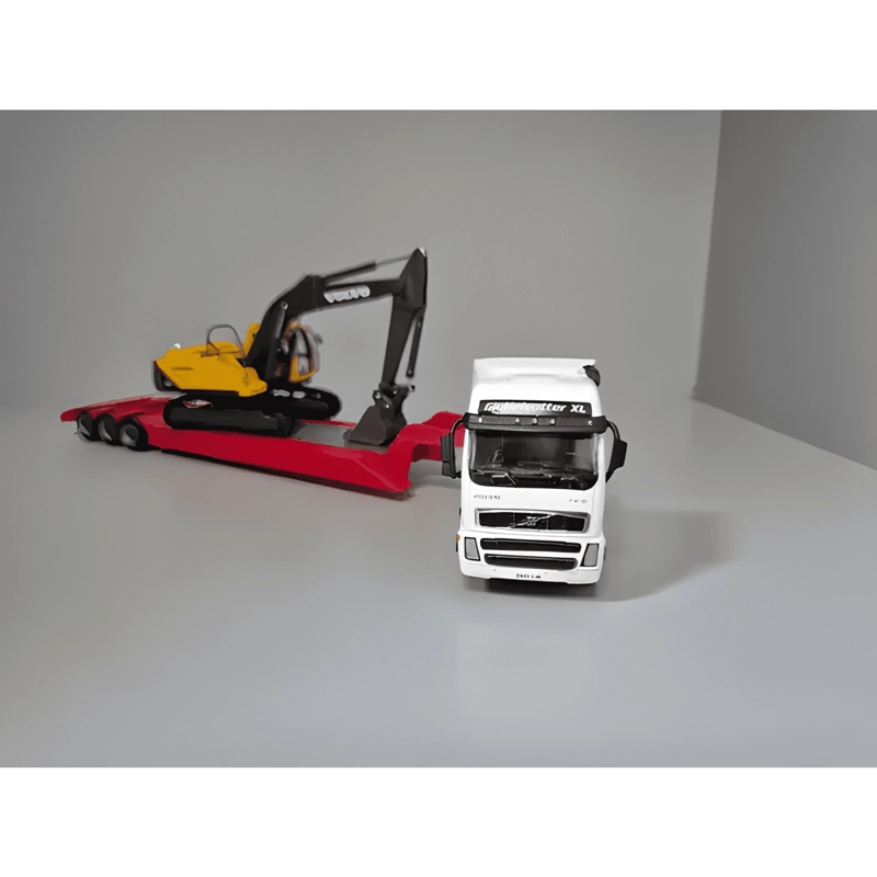 CAMION VOLVO FH12 CAMA BAJA CON EXCAVADORA 1:87 CREMA - 3