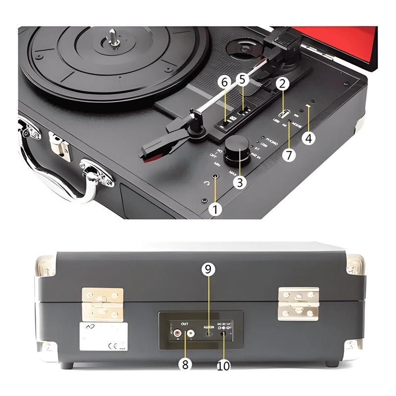 TOCADISCOS 3 VELOCIDADES MALETA ECOCUERO PARLANTE NEGRO - 1