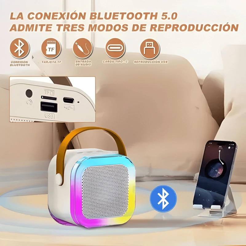 PARLANTE BLUETOOTH KARAOKE INFANTIL CON MICROFONO LUCES LED - 1