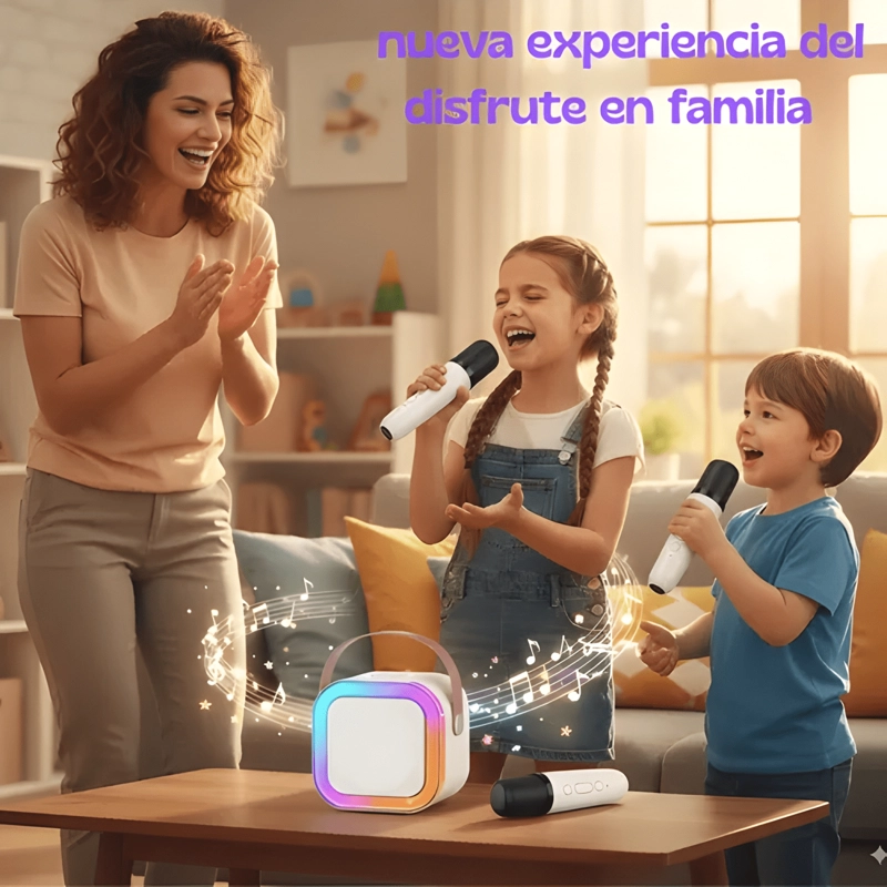 PARLANTE BLUETOOTH KARAOKE INFANTIL CON MICROFONO LUCES LED - 2