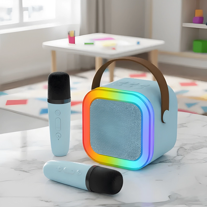 PARLANTE BLUETOOTH KARAOKE INFANTIL CON MICROFONO LUCES LED - 4