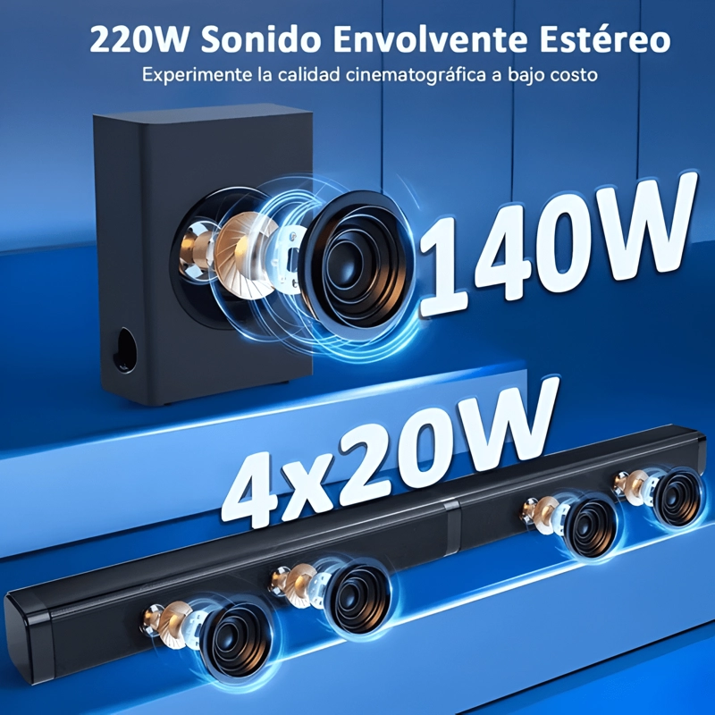 BARRA DE SONIDO 2 1 CANALES CON SUBWOOFER 140W HOME THEATRE - 1