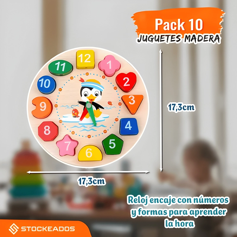 PACK 5 JUGUETES DIDACTICO MADERA MONTESSORI EDUCATIVO - 1