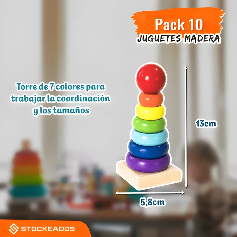 PACK 5 JUGUETES DIDACTICO MADERA MONTESSORI EDUCATIVO - 2