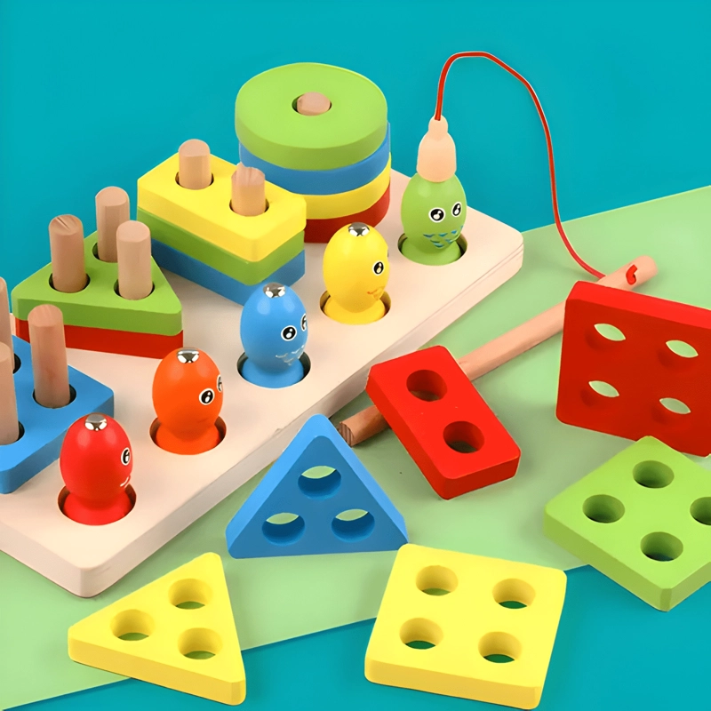 CLASIFICADOR MADERA PUZZLE NIÑOS PESCA MAGNE TICA BLOQUES - 4
