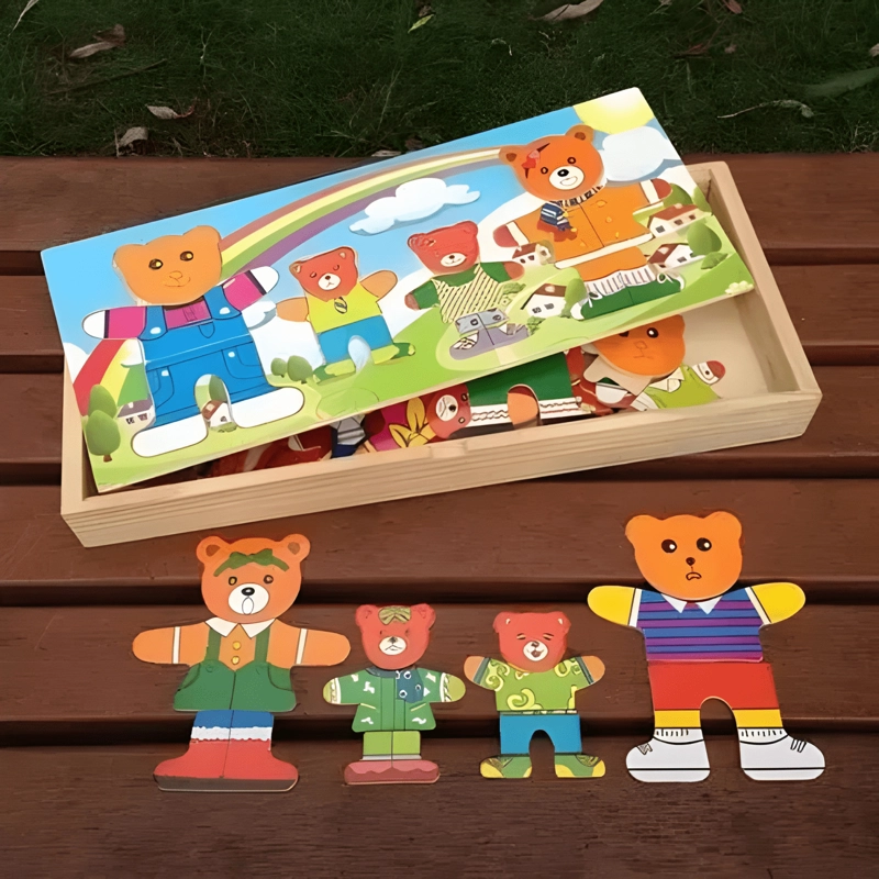 PUZZLE DE ENCAJE FAMILIA OSO DE MADERA 6 CAMBIOS DE ROPA - 1