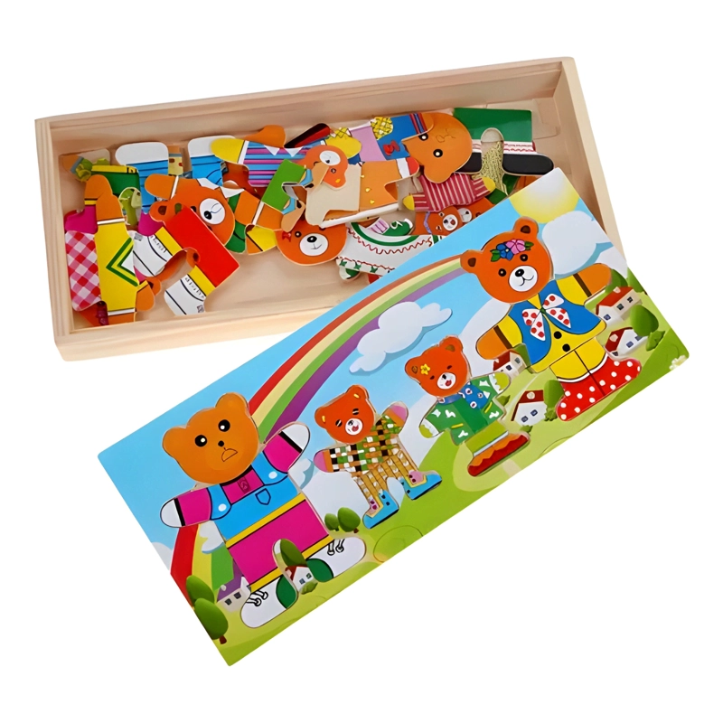 PUZZLE DE ENCAJE FAMILIA OSO DE MADERA 6 CAMBIOS DE ROPA - 3
