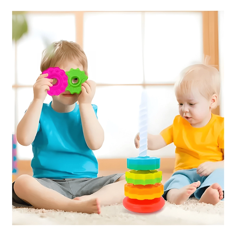 JUGUETES GIRATORIOS APILABLES TORRE RAINBOW JUEGO MONTESSORI - 2