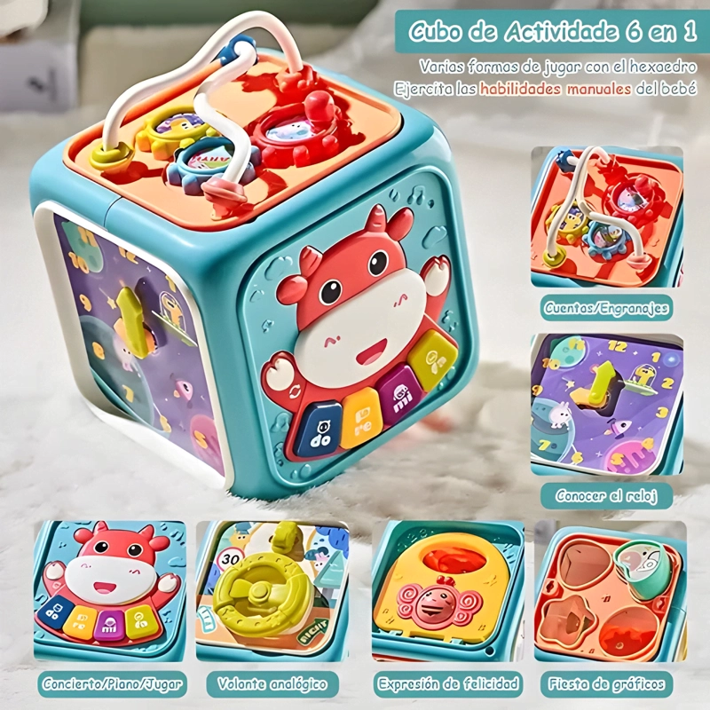 JUGUETE MONTESSORI EDUCATIVO 6 EN 1 CUBO DIDACTICO PARA BEBE - 1