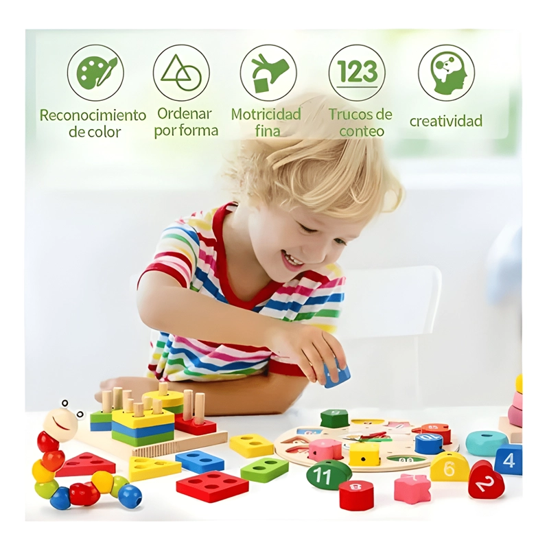 PACK 10 JUGUETES DIDACTICOS DE MADERA NIÑOS APRENDIZAJE #1 - 2