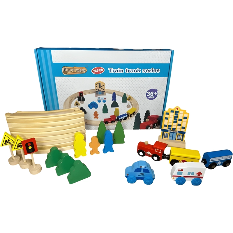 PISTA DE AUTOS Y TREN DE MADERA JUEGO DIDACTICO PARA NIÑOS - 3